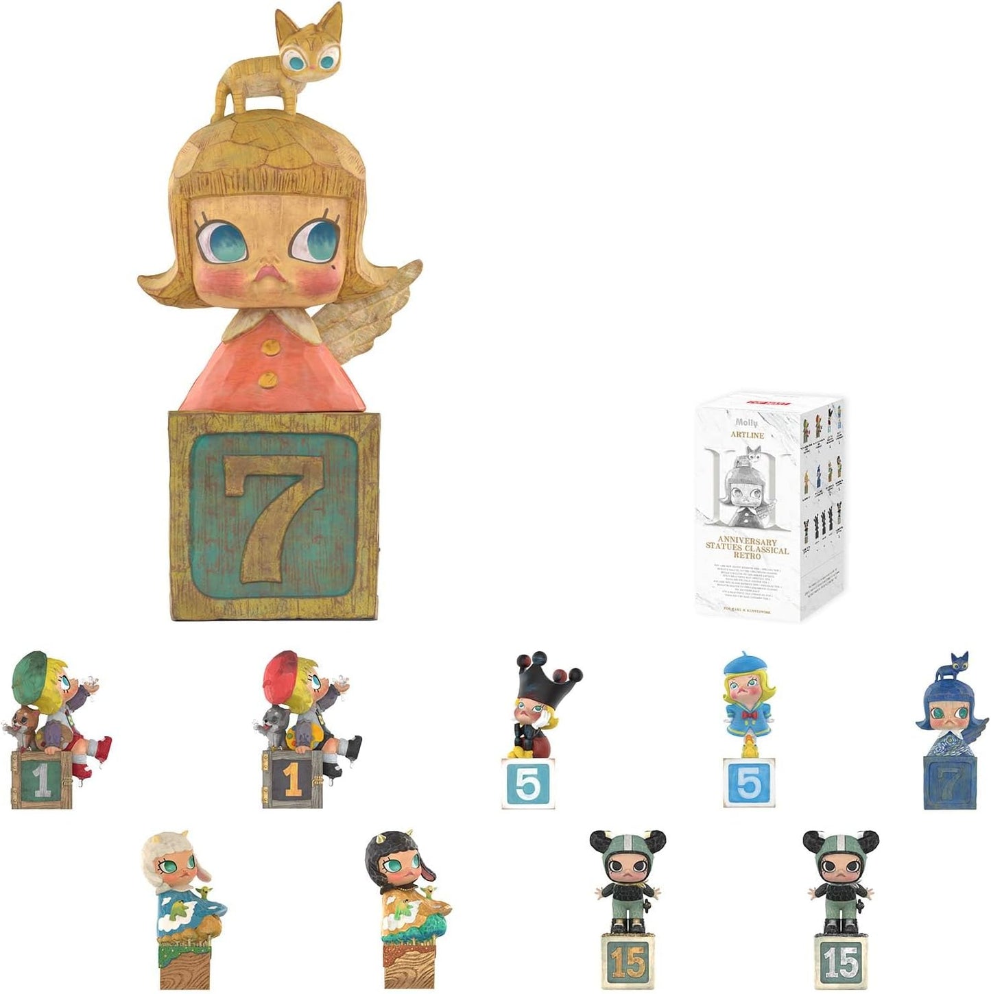 POP MART Molly Anniversary Statues Classical Retro 2 Series Figures, Molly Blind Box Figures, Random Design Action Figures Collectible Toys Home Decorations, Holiday Birthday Gifts, Single Box