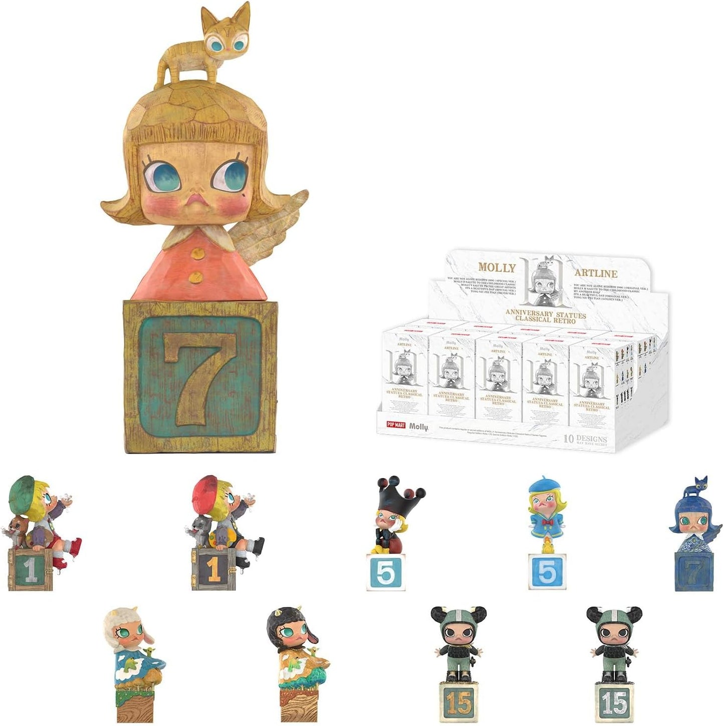 POP MART Molly Anniversary Statues Classical Retro 2 Series Figures, Molly Blind Box Figures, Random Design Action Figures Collectible Toys Home Decorations, Holiday Birthday Gifts, Single Box