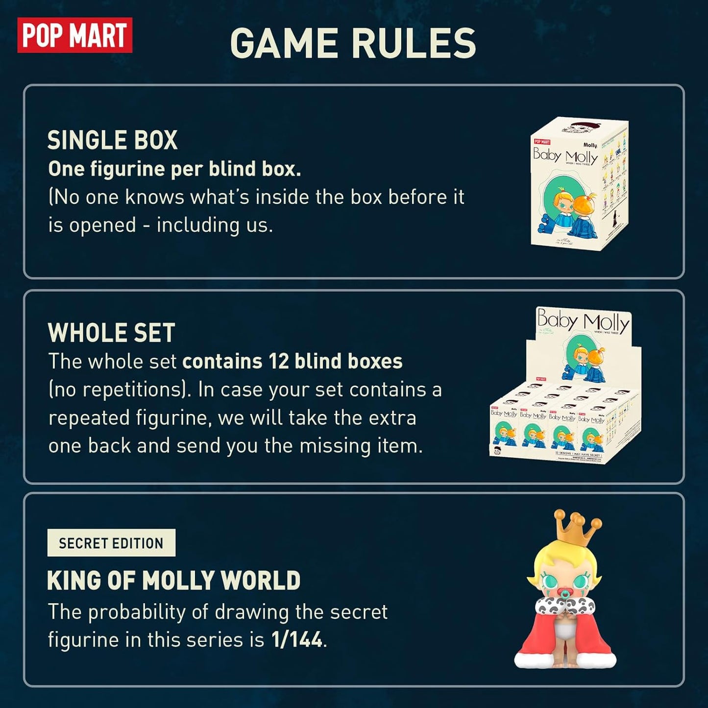 POP MART Baby Molly When I was Three!Series Figures, Baby Molly Blind Box Figures, Random Design Action Figures Collectible Toys Home Decorations, Holiday Birthday Gifts for Girls and Boys, Single Box