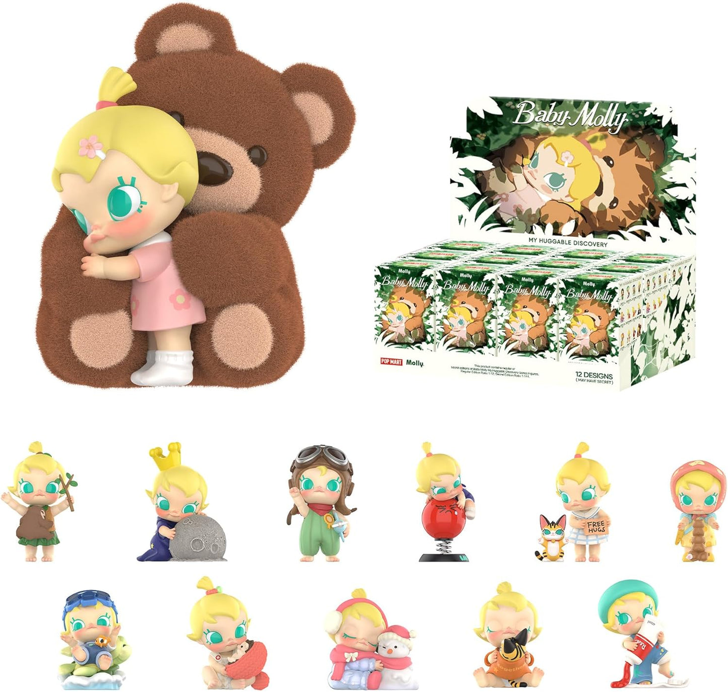 POP MART Baby Molly My Huggable Discovery Series Figures, Blind Box Figures, Random Design Action Figures Collectible Toys Home Decorations, Holiday Birthday Gifts, Single Box