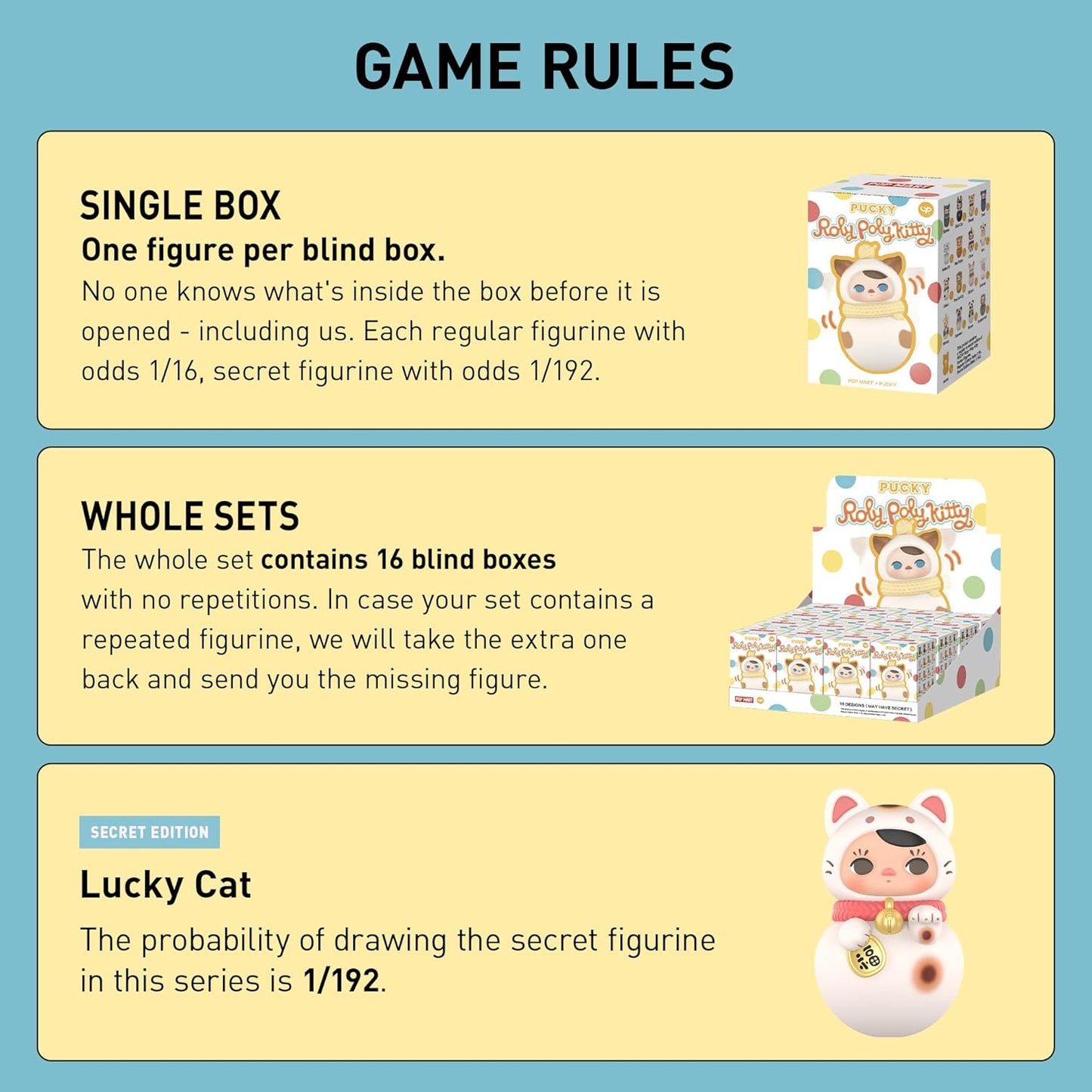 POP MART PUCKY Roly-Poly Kitty Series Figures, PUCKY Blind Box Figures, Random Design Action Figures Collectible Toys Home Decorations, Holiday Birthday Gifts, Single Box