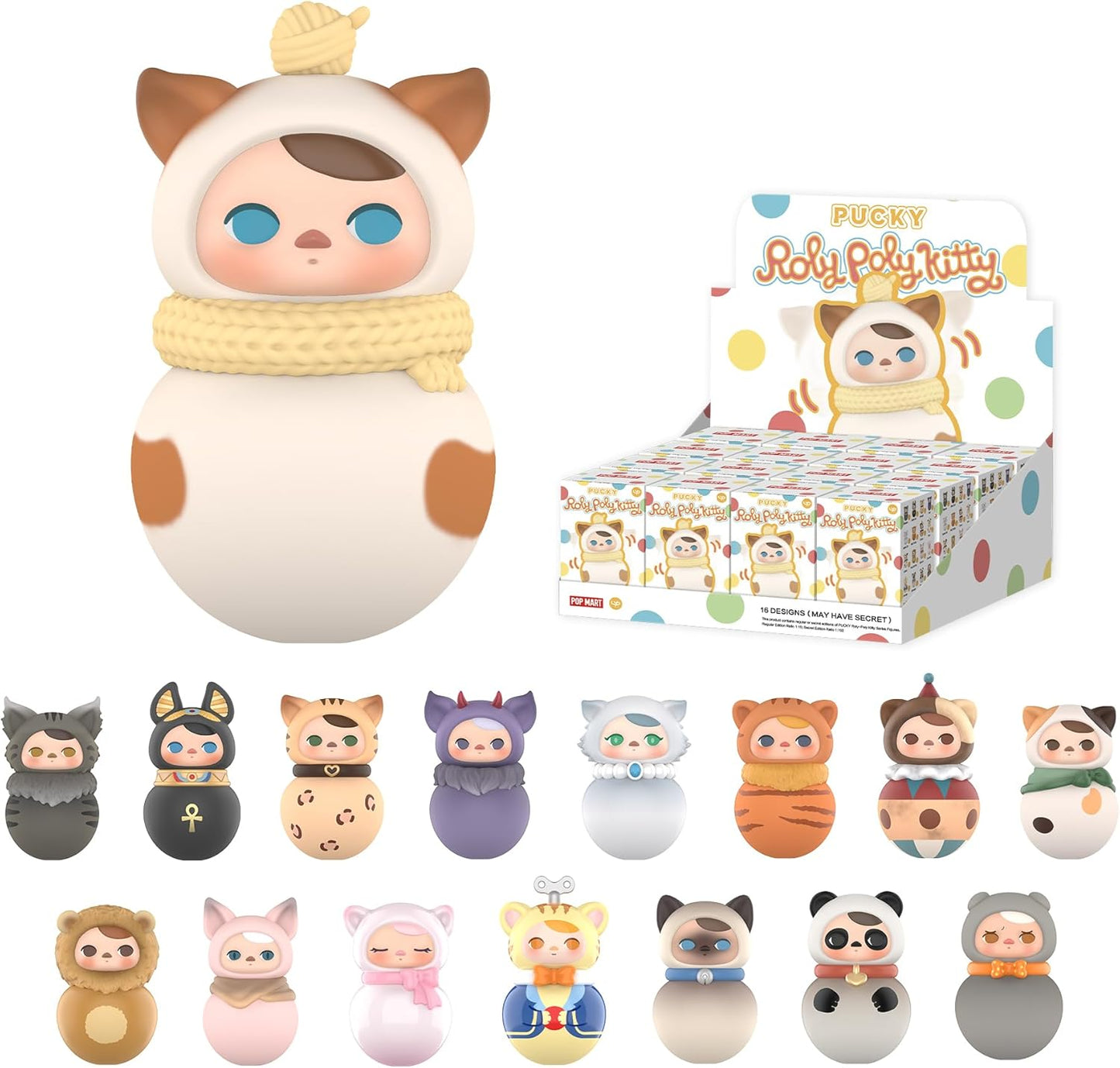 POP MART PUCKY Roly-Poly Kitty Series Figures, PUCKY Blind Box Figures, Random Design Action Figures Collectible Toys Home Decorations, Holiday Birthday Gifts, Single Box