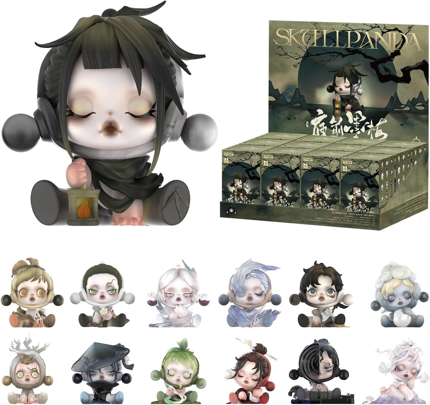 POP MART SKULLPANDA The Ink Plum Blossom Series Figures, SKULLPANDA Blind Box Figures, Random Design Action Figures Collectible Toys Home Decorations, Holiday Birthday Gifts, Single Box