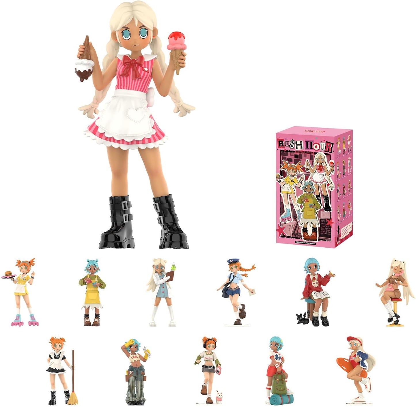 POP MART Peach Riot Rush Hour Series Figures, Blind Box Figures, Random Design Action Figures Collectible Toys Home Decorations, Holiday Birthday Gifts, Single Box