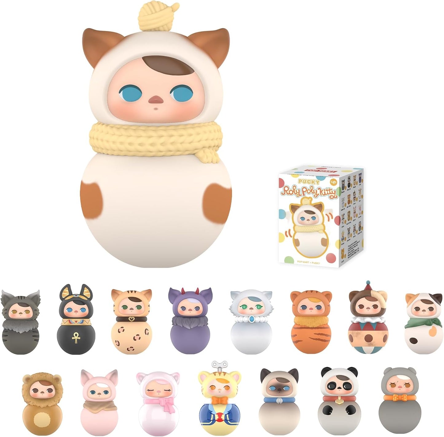 POP MART PUCKY Roly-Poly Kitty Series Figures, PUCKY Blind Box Figures, Random Design Action Figures Collectible Toys Home Decorations, Holiday Birthday Gifts, Single Box