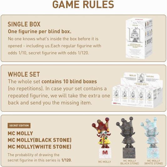 POP MART Molly Anniversary Statues Classical Retro 2 Series Figures, Molly Blind Box Figures, Random Design Action Figures Collectible Toys Home Decorations, Holiday Birthday Gifts, Single Box