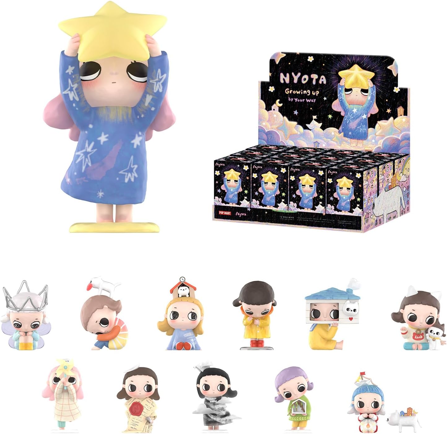 POP MART Nyota Growing up by Your Way Series Figures, Blind Box Figures, Random Design Action Figures Collectible Toys Home Decorations, Holiday Birthday Gifts, Single Box