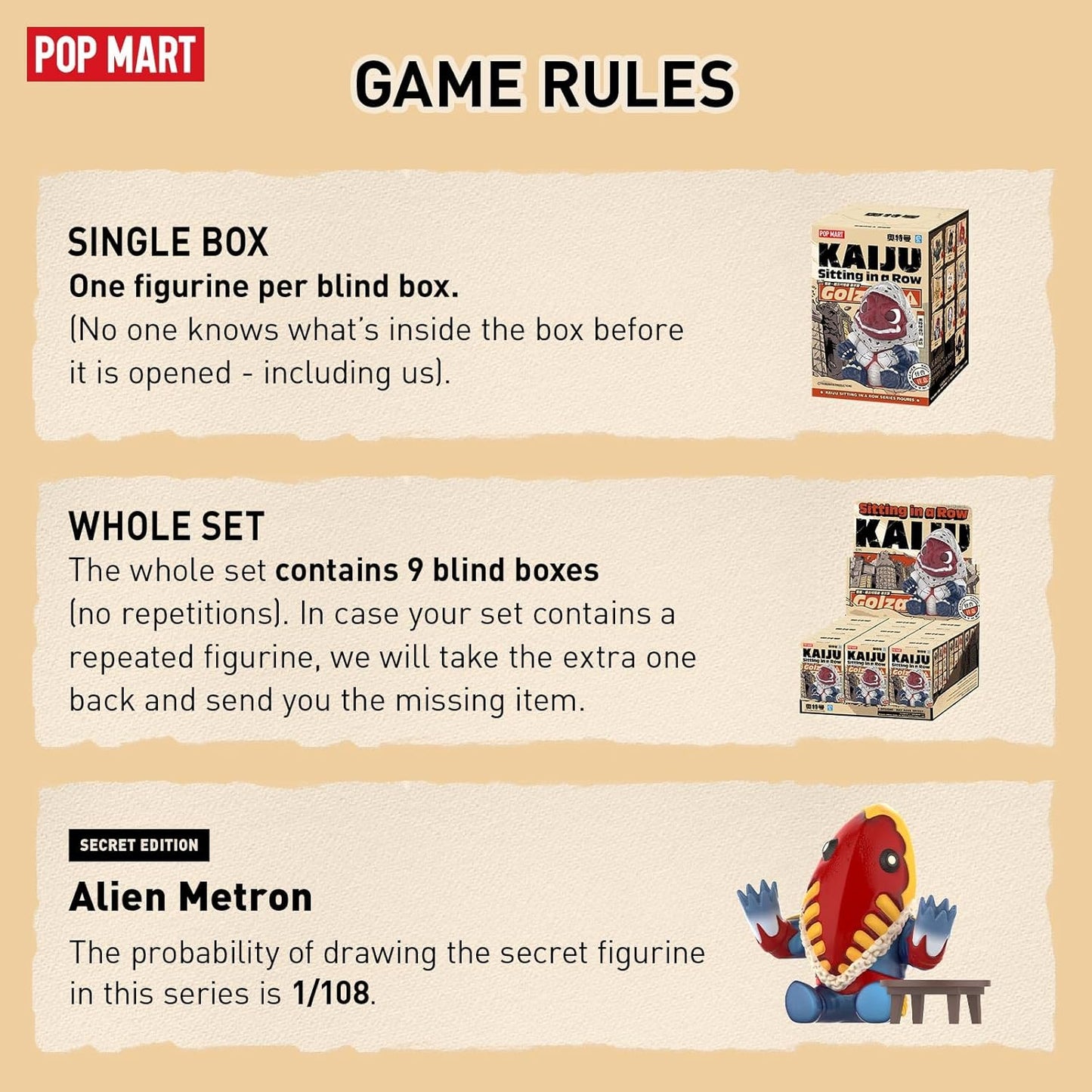 POP MART Kaiju Sitting in a Row Series Blind Box Figures, Random Design Mystery Toys for Modern Home Decor, Collectible Toy Set for Desk Accessories, Whole Set