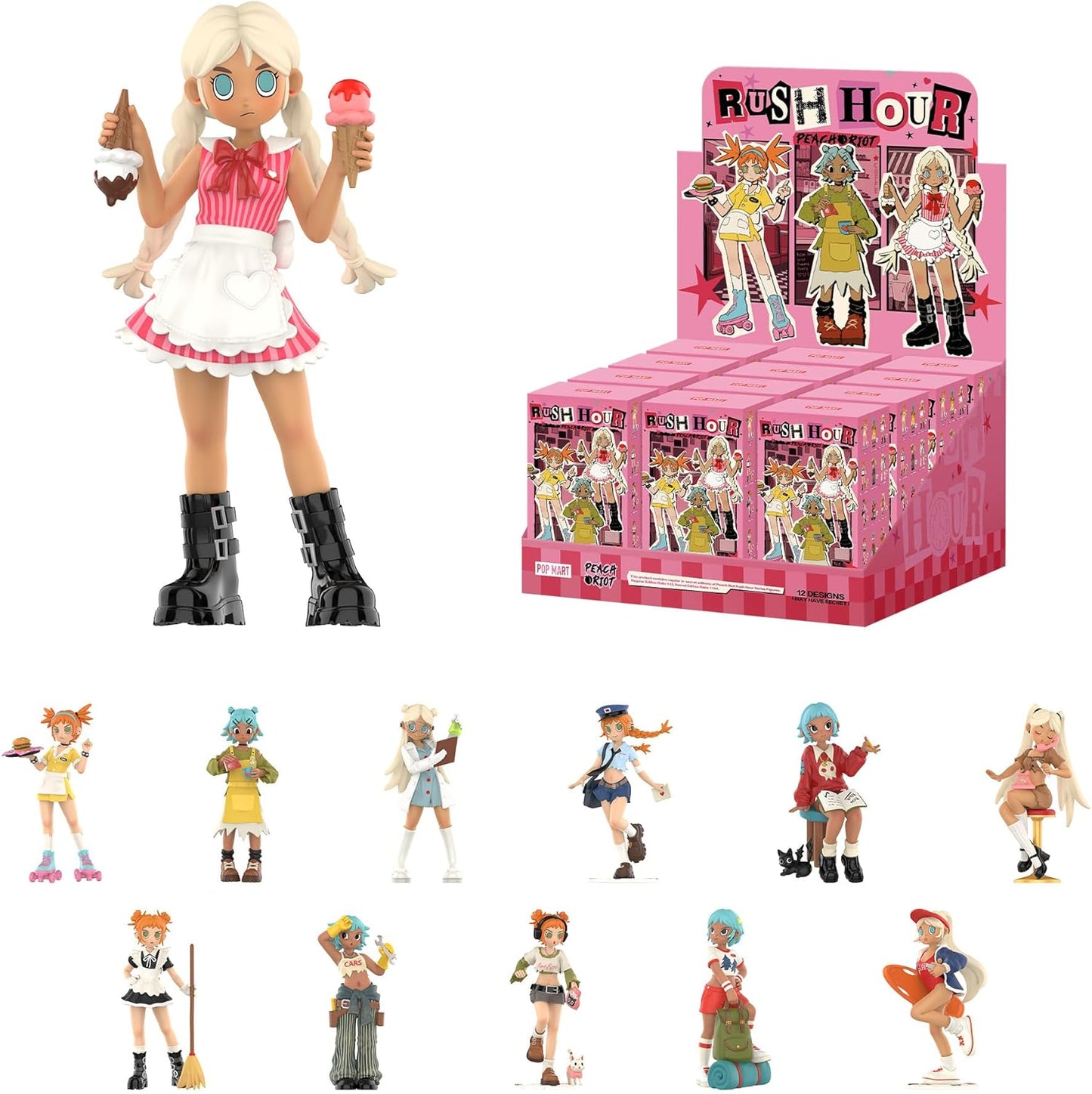 POP MART Peach Riot Rush Hour Series Figures, Blind Box Figures, Random Design Action Figures Collectible Toys Home Decorations, Holiday Birthday Gifts, Single Box