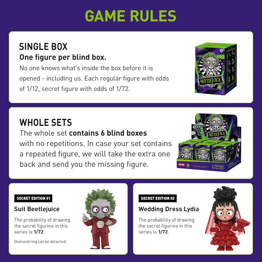 POP MART Beetlejuice Series Figures, Beetlejuice Blind Box Figures, Random Design Action Figures Collectible Toys Home Decorations, Holiday Birthday Gifts, Single Box