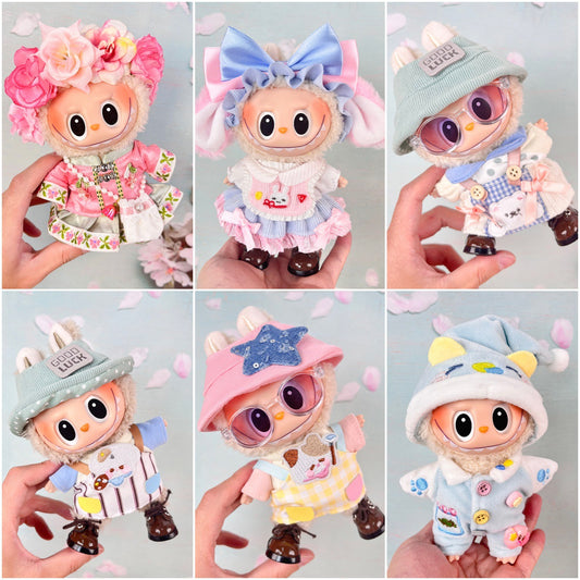 17cm Labubu pendant baby clothes sitting party vinyl Labubu clothes can be worn and changed for Labubu