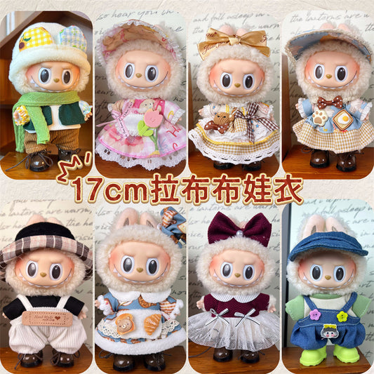 17Cm labubu pendant can be worn for baby clothes high quality labubu blind box pendant baby clothes decorative set